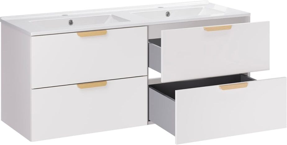 Petits meubles Meuble double vasque encastrée 120cm panneaux stratifiés blanc Blanc 121x50x46cm