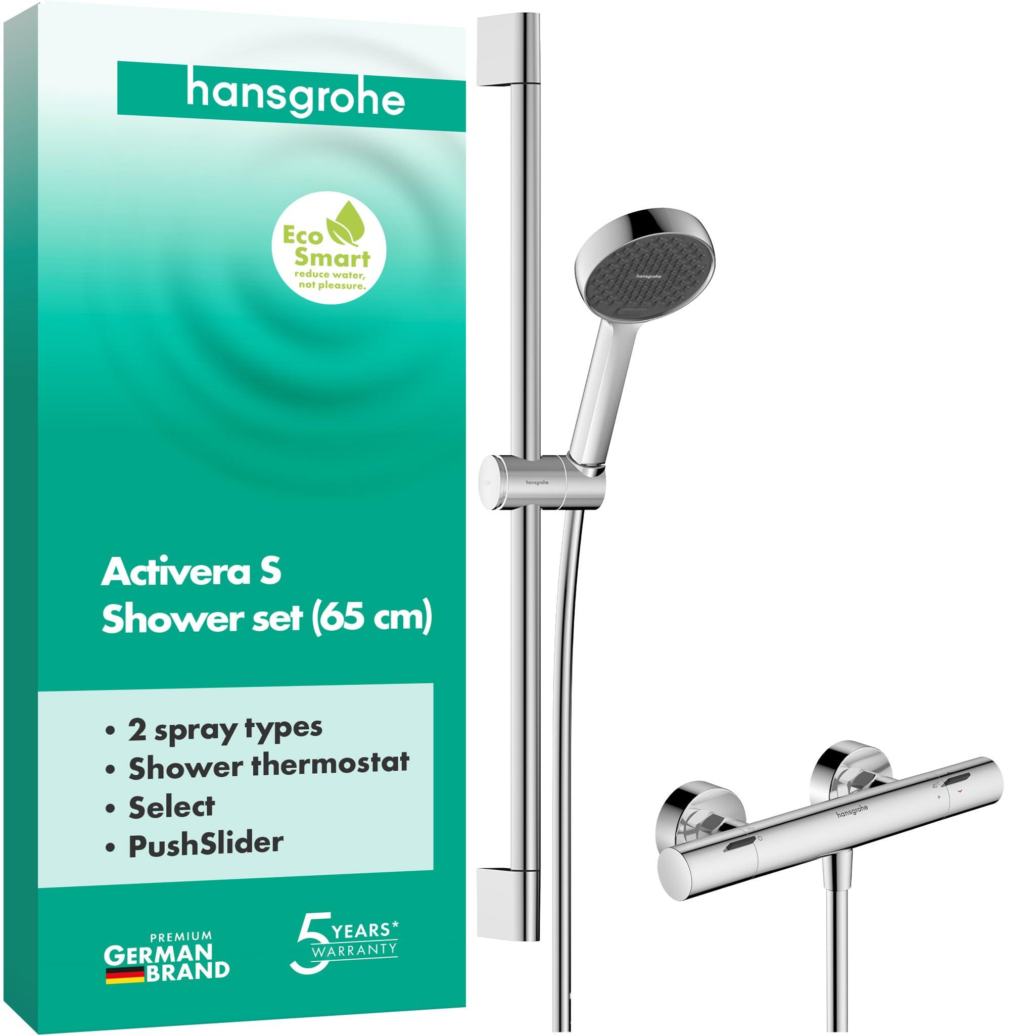 Duschset mit Thermostat, Duschkopf wassersparend, 65 cm Stange, Chrom