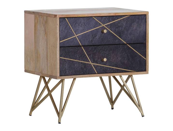 Kommode, Beige-Grau, 60x60x40 cm, Mangoholz, 2 Schubladen, Landscape