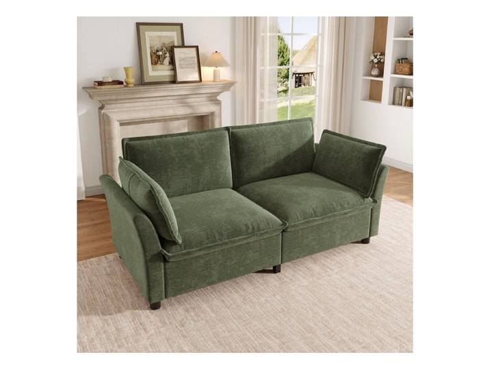 STILVORA Schlafsofa 2-Sitzer-Relaxsofa Chenille-Wohnzimmersofa in Grün, Chenillebezug, Metallrahmen, Federkern, für Wohnzimmer, Schlafzimmer, Arbeitszimmer und Leseecke