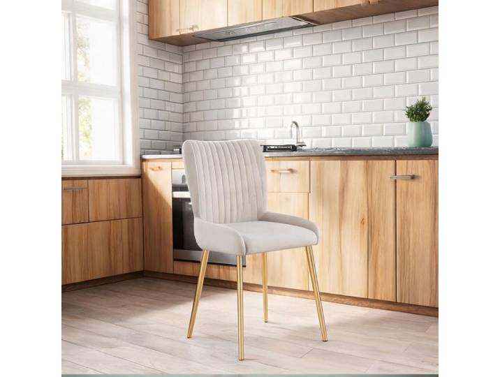 Lot de 6 chaises lounge en velours beige piètement métal gold-tone design contemporain pour salle à manger et salon