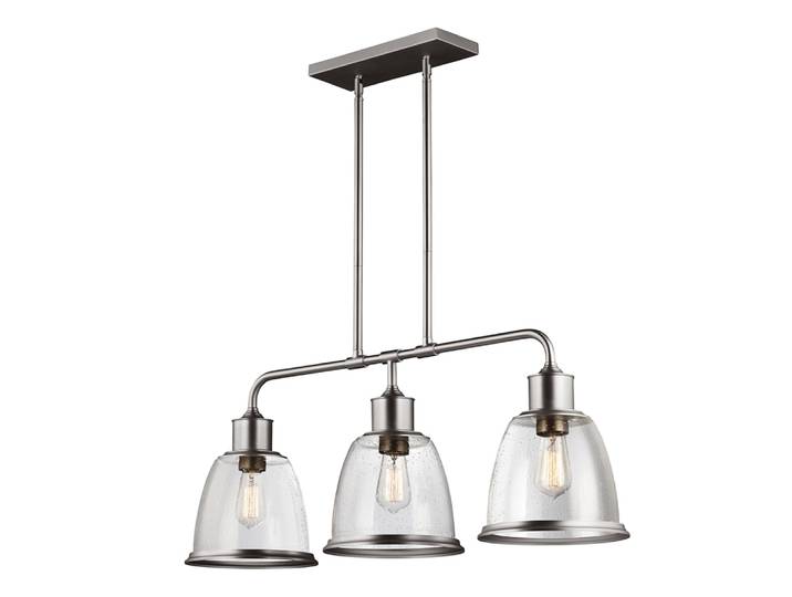 Lustre en acier et verre, nickel satiné