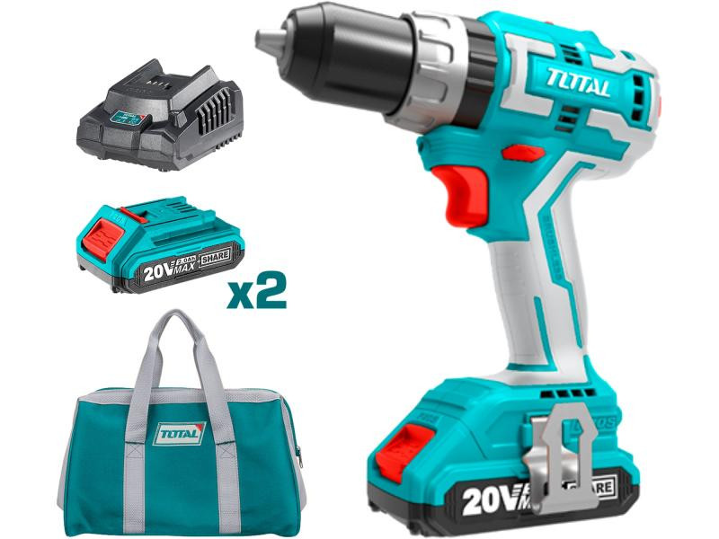 Total Accuboormachine met percussiefunctie TIDLI20608, borstelloos, 2000mAh, industriële kwaliteit