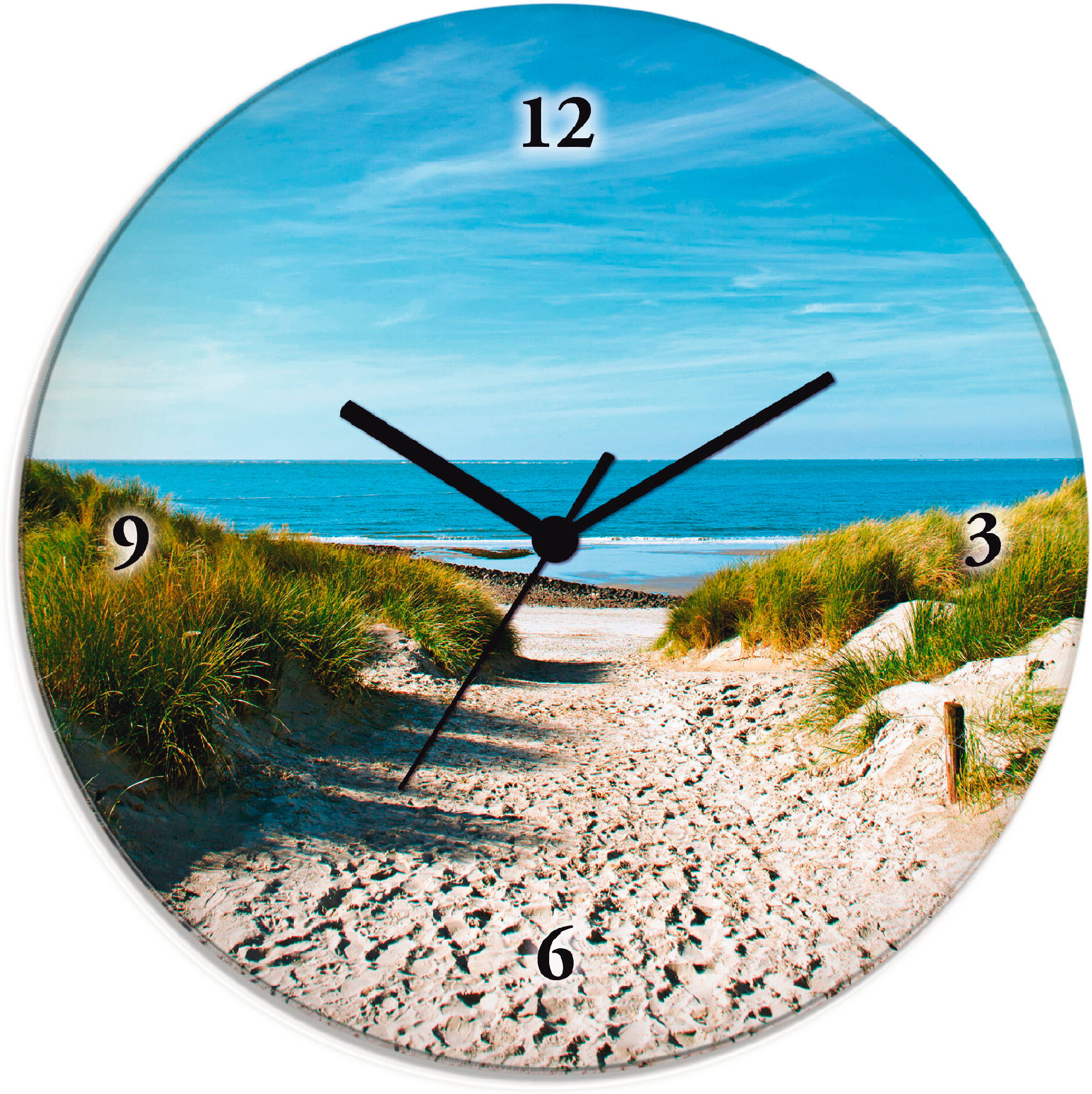 Wanduhr ARTLAND "Strand mit Sanddünen und Weg zur See", beige (natur), T:1,8cm, Wanduhren, Wanduhr, wahlweise mit Quarz- oder Funkuhrwerk, lautlos ohne Tickgeräusche natur Ø 30cm, Quarzuhr