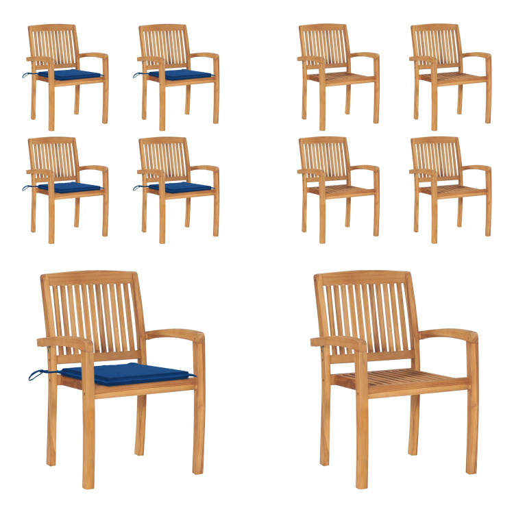 vidaXL Stapelbare Gartenstühle mit Kissen 4 Stk. Massivholz Teak - Gartenstuhl - Gartenstühle - Holzstuhl - Holzstühle