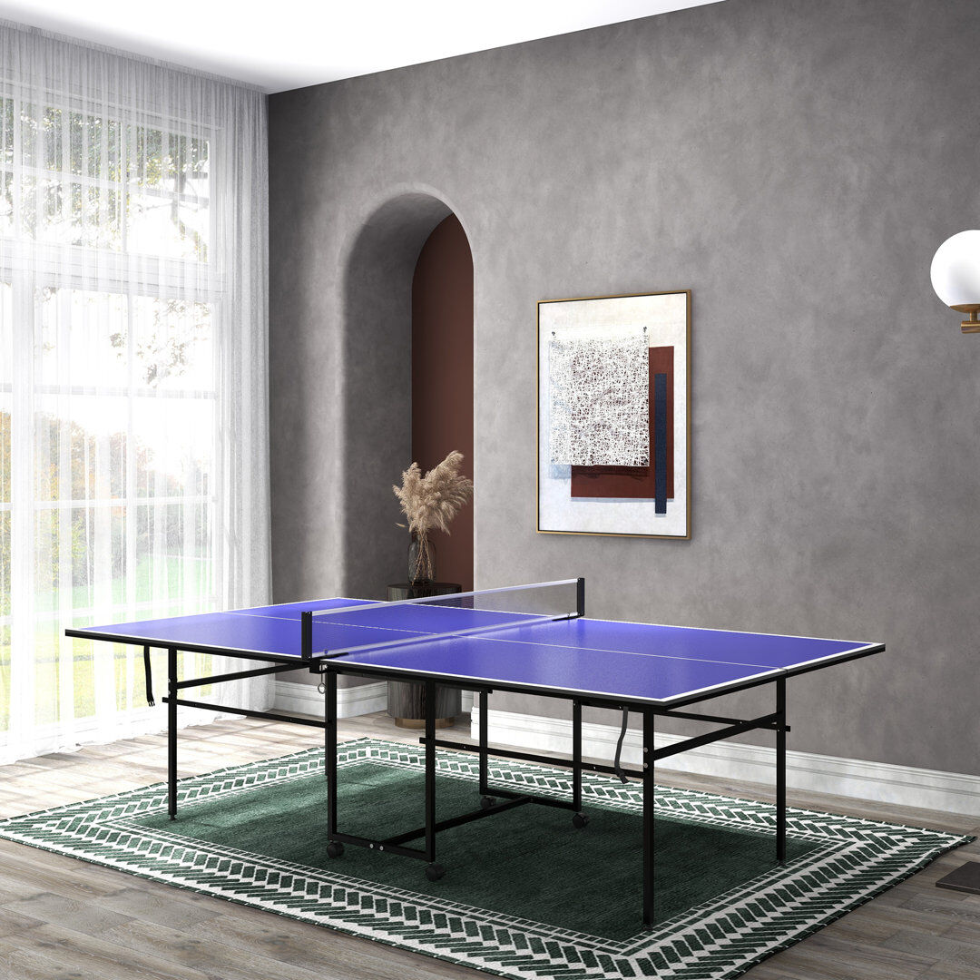 Brayden Studio SPORTNOW 9FT Holding Tennis Table w/ Four Wheels, for Indoors, Blue
