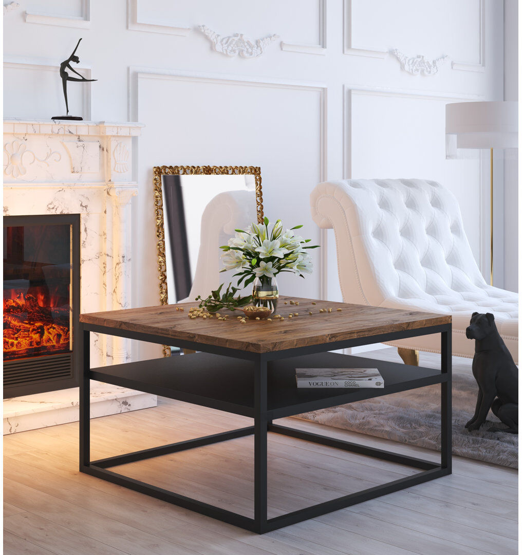 Mercury Apolonio Coffee Table with Storage Space Stirling Oak/Black 48cm H X 68.5cm W X 68.5cm D