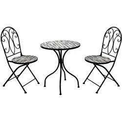 Mojawo, Gartenlounge, 3tlg. Mosaik Sitzgruppe Gartengarnitur Bistroset Ø60cm Steinoptik