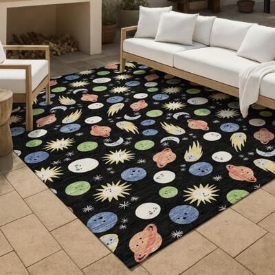 Addison Rugs Machine Washable Indoor/ Outdoor Planets Comets Chantille Rug