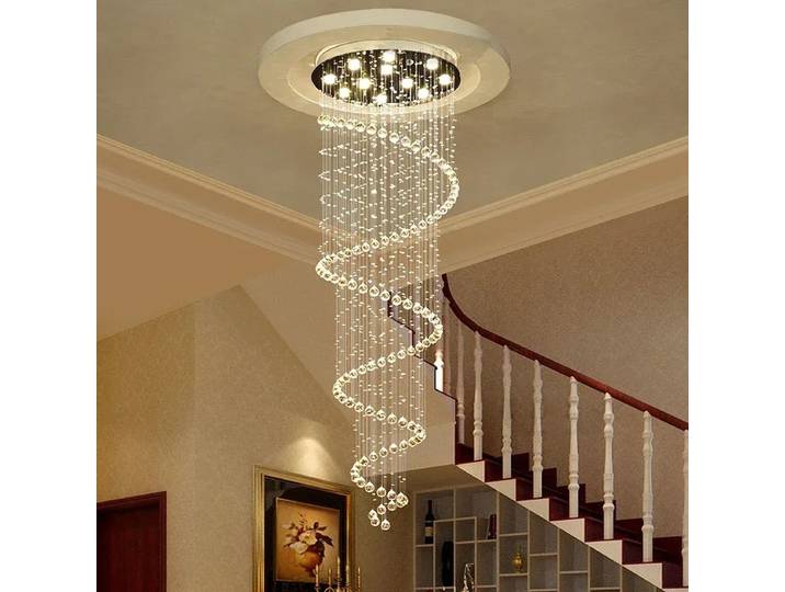 Spirale Cristal LED Plafond Lustre Lumière Chambre Hall Salon Suspension Lustre Couloir Escalier Lampe Suspendue Luminaire