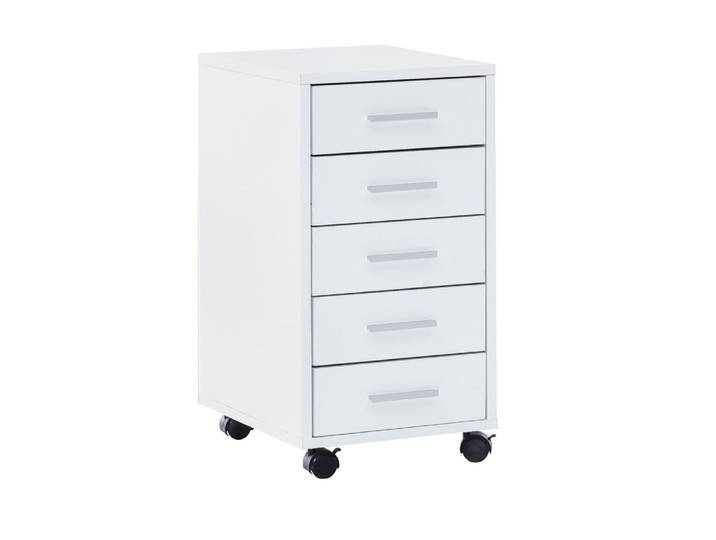 Caisson à roulettes à 5 tiroirs en aggloméré, blanc