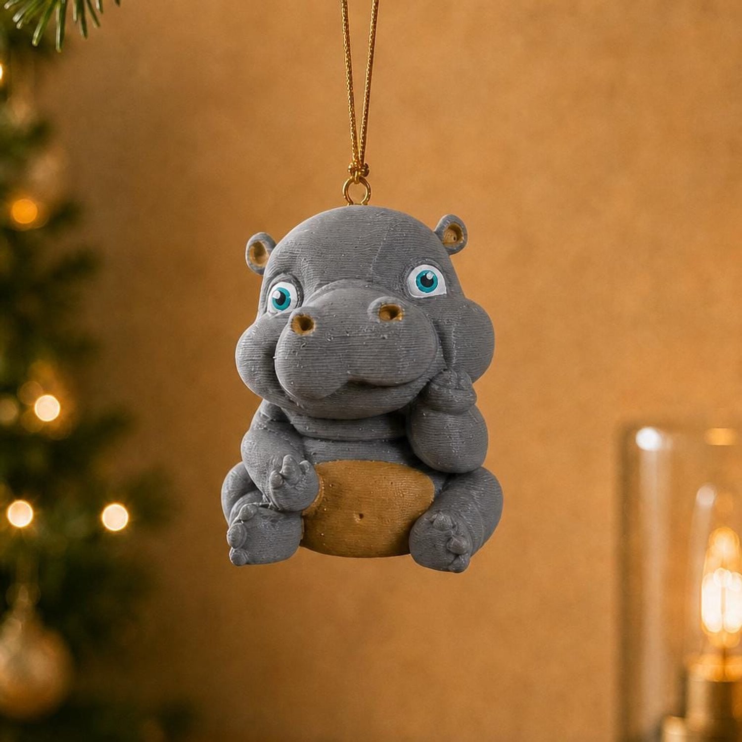 AnimalsAttitude Middelgroot Baby Nijlpaard Figurine met Middelvinger – 3D-geprint PLA Beeldje voor op je Bureau