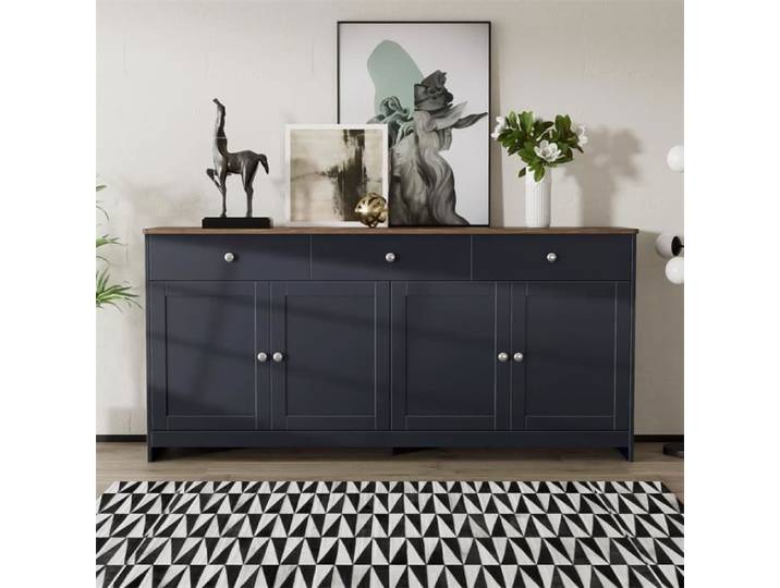 Buffet en bois - DREAMMESPACE - Buffet bas - 4 portes - 3 tiroirs - Gris foncé