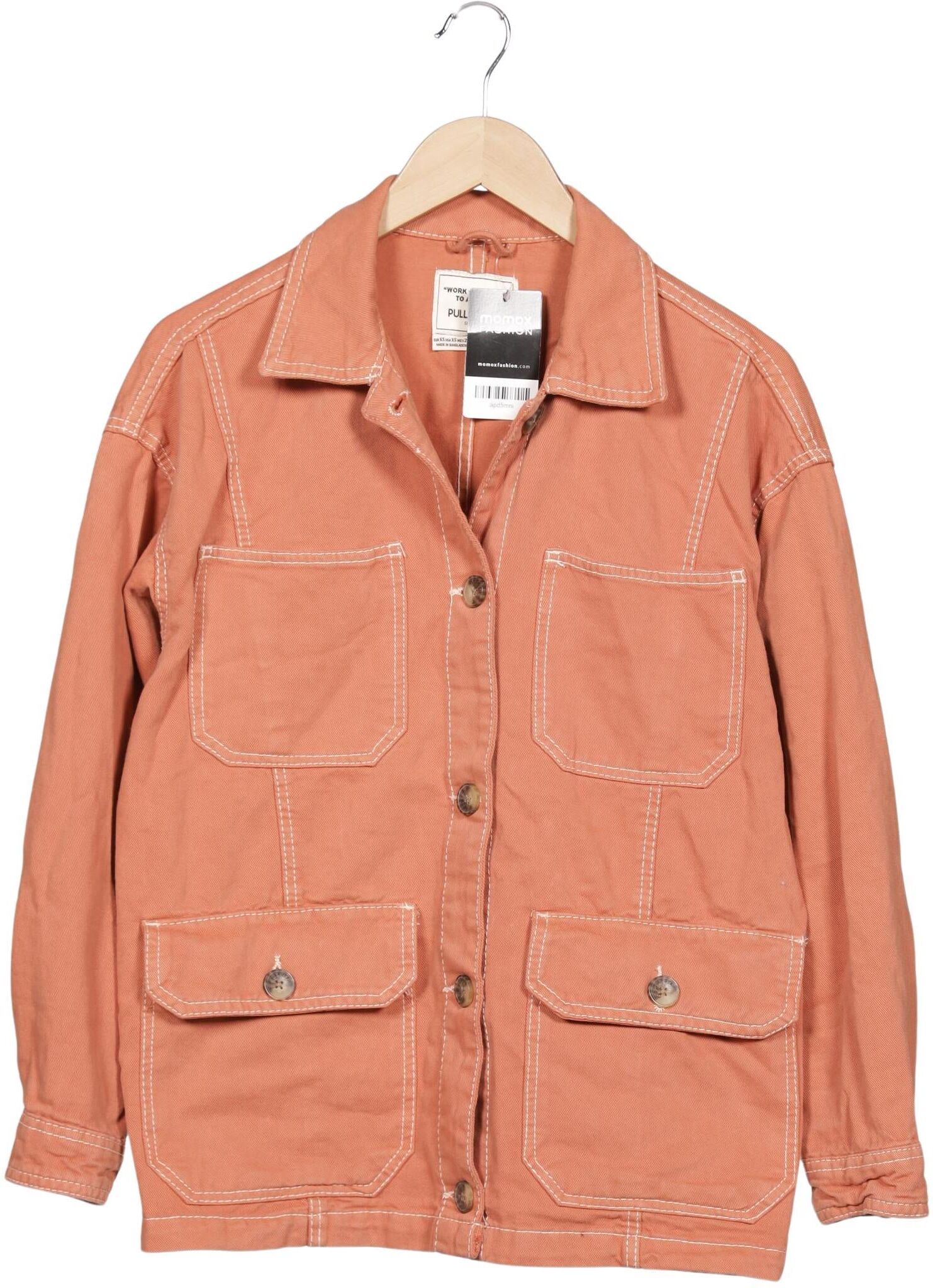 Pull & Bear Damen Jacke, Orange, Gr. XS, Baumwolle - Second Hand
