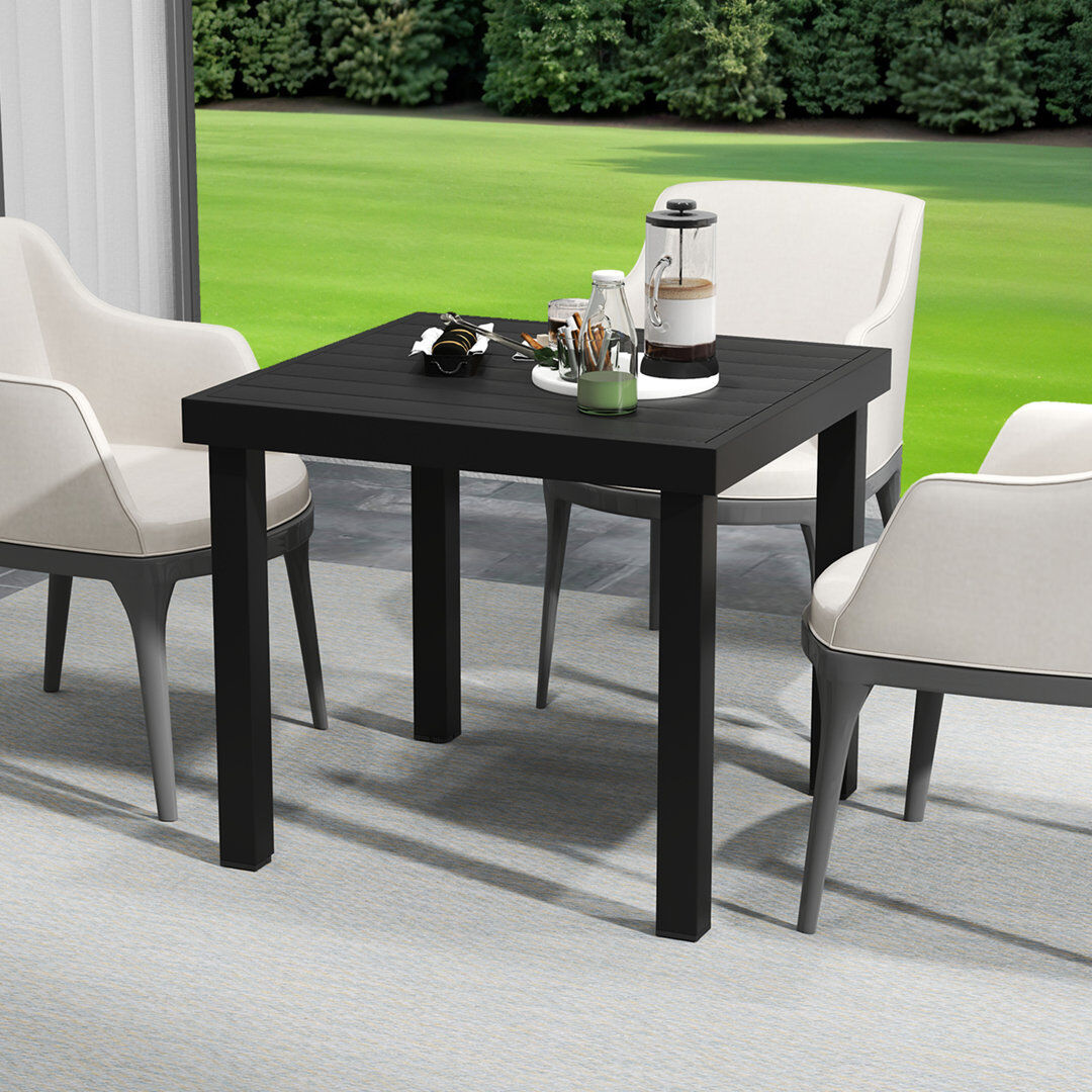 17 Stories Sarait Garden Dining Table 78x78cm Square Outdoor Table with WPC Wood Top & Aluminum Frame Black