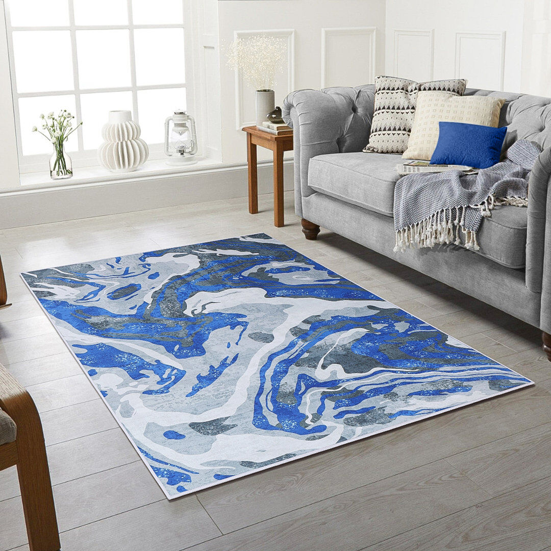 Metro Breondra Rectangle Abstract Dhurrie Washable Blue 200cm x 290cm