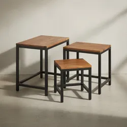 KADIMA DESIGN 3er Set Beistelltische aus Sheesham-Massivholz und Metallbeinen, Handgefertigt, Langlebig.