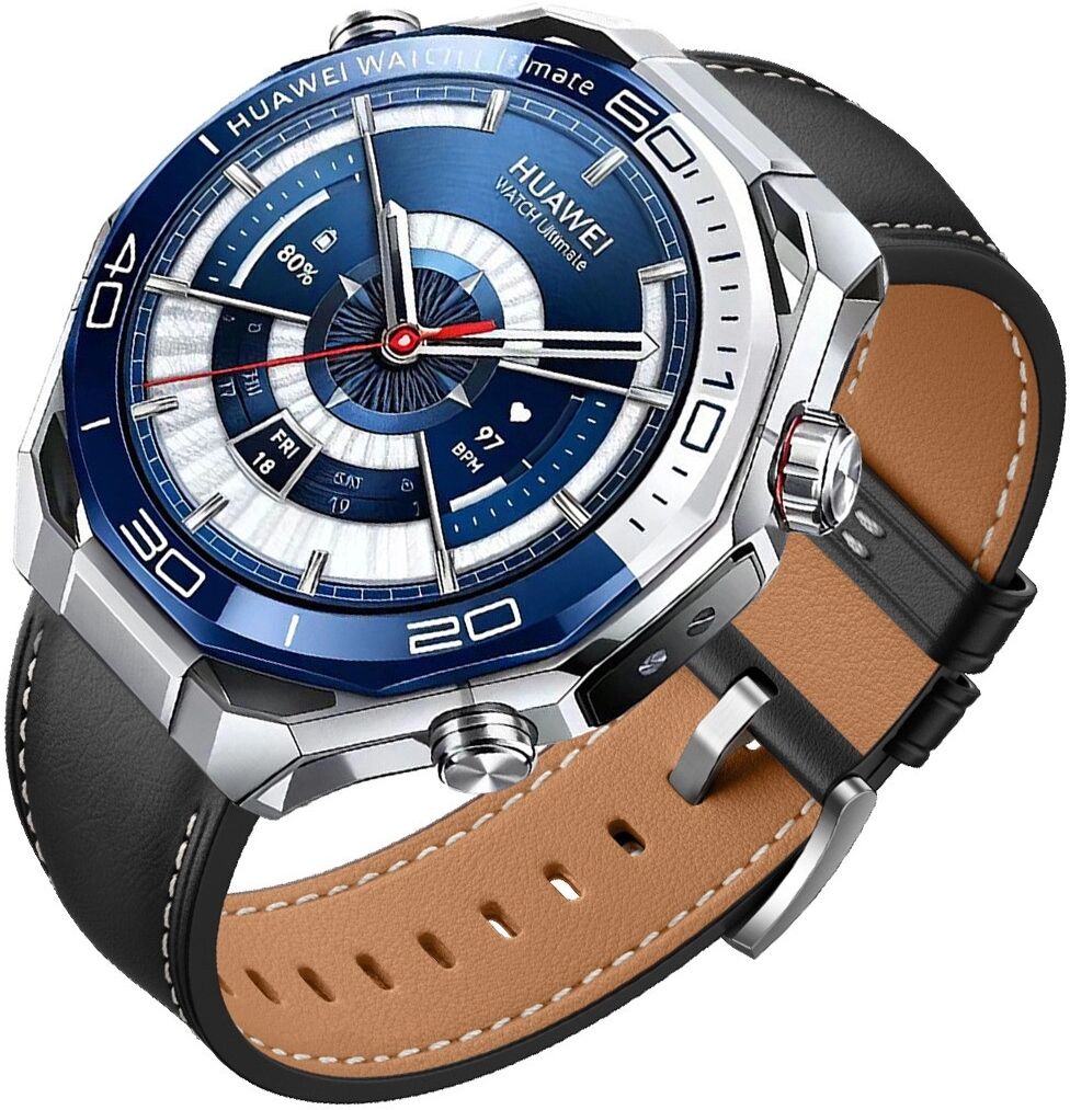 INF Faux-Leder-Uhrenarmband kompatibel mit Huawei Ultimate 2 – 22mm Ersatzband mit Dornschließe, mehrere Farben Schwarz