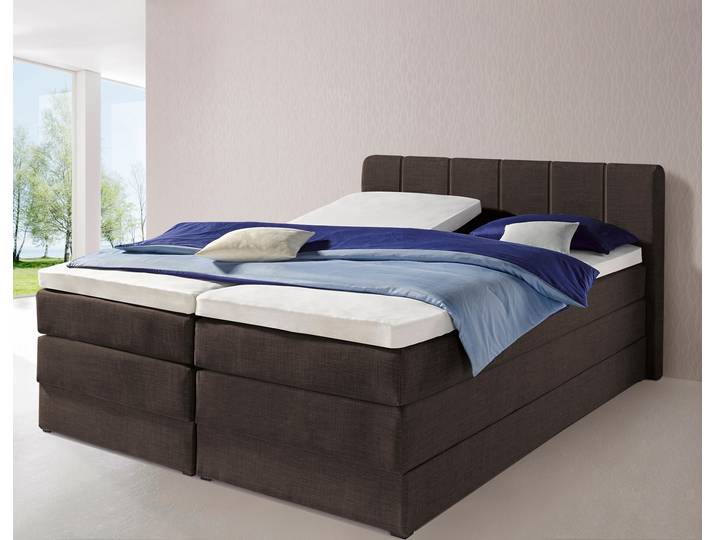 Boxspringbett, Feinstrukturstoff, Braun, 180×200 cm, Mit Bettkasten, Landhaus, Hapo
