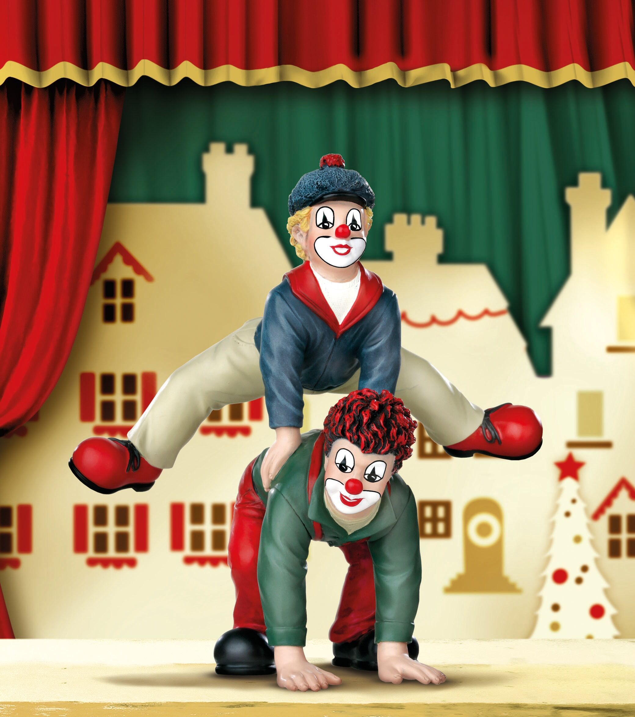 Sammelfigur GILDECLOWNS "Clown Dekofigur, Der Bocksprung", bunt, B:14cm H:15cm T:9,5cm, Kunstharz, Dekofiguren, Sammelfigur, handbemalt, Wohnzimmer bunt B/H/T: 14cm x 15cm x 9,5cm
