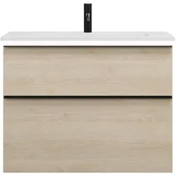 burgbad Eqio Mineralguss-Waschtisch inklusive Waschtischunterschrank mit LED-Beleuchtung, 820x490x638mm, SHCC082F3180C0001G0252, Farbe: Eiche Dekor Cashmere / Eiche Dekor Cashmere, Griffleiste Schwarz