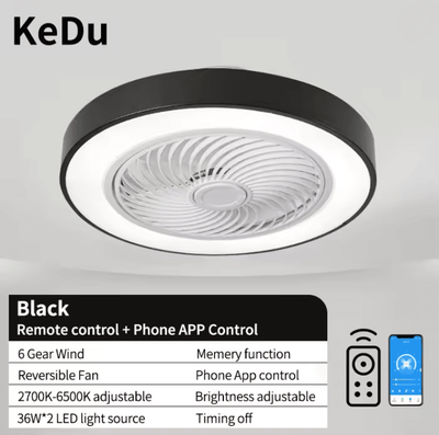 Inspire Essentials AeroGlow Modern Ceiling Fan Light With Quiet Motor And LED Illumination 220 V black