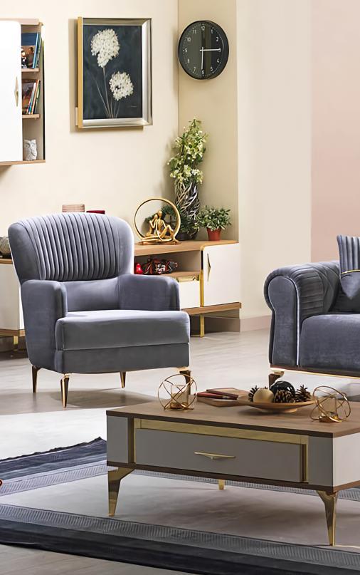 Design Sessel Grau Wohnzimmer Sitz Polster Einsitzer Lounge Club Möbel