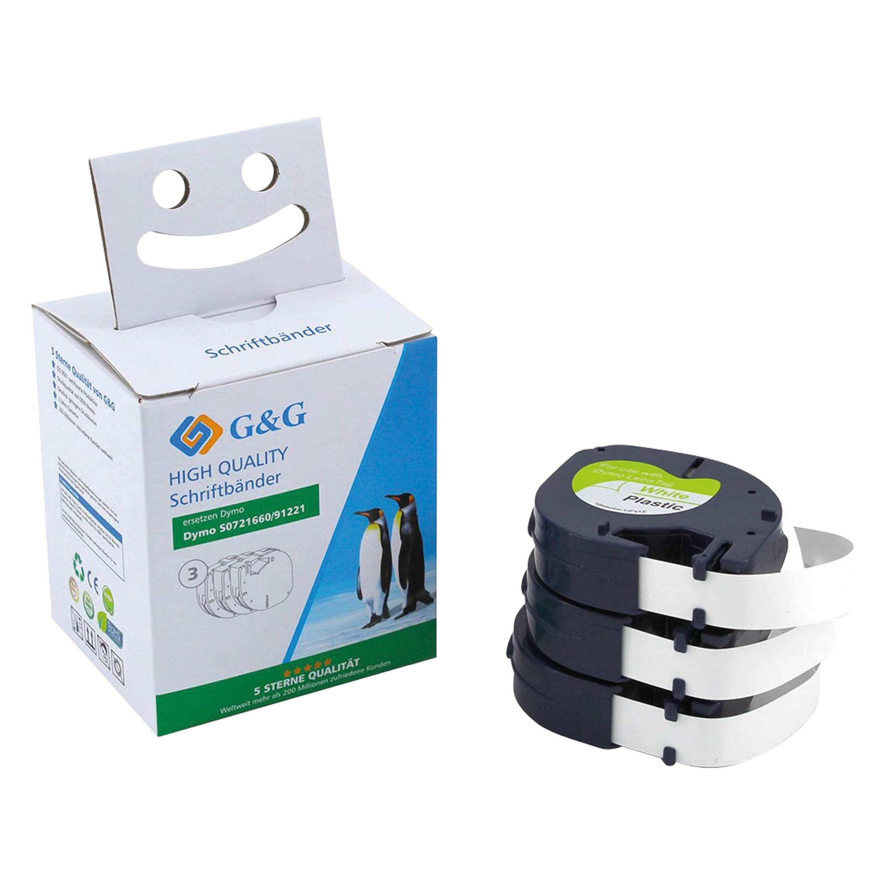 G&G Schriftband 3er Set 14973 Kompatibel ersetzt DYMO 91221, SO721660 Polyester (12 mm) (14973)