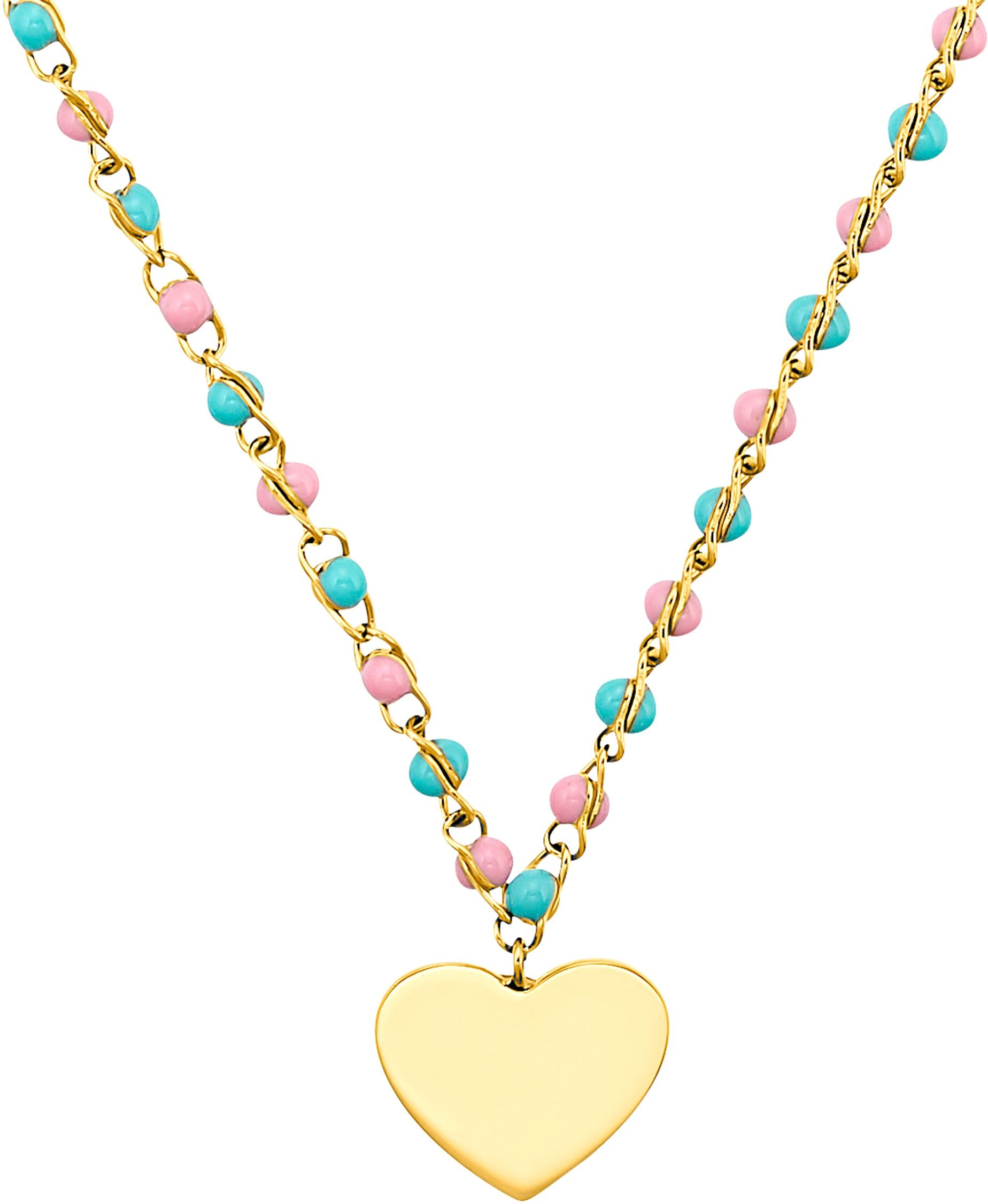 Kette mit Anhänger PRINZESSIN LILLIFEE "Herz", bunt (gelbgoldfarben, blau, rosa), Halsketten, Damen, Edelstahl, L: 38 B: 2,2mm, Kette mit Anhänger, B:2,2mm gelbgoldfarben, blau, rosa Edelstahl, L: 38 B: 2,2mm
