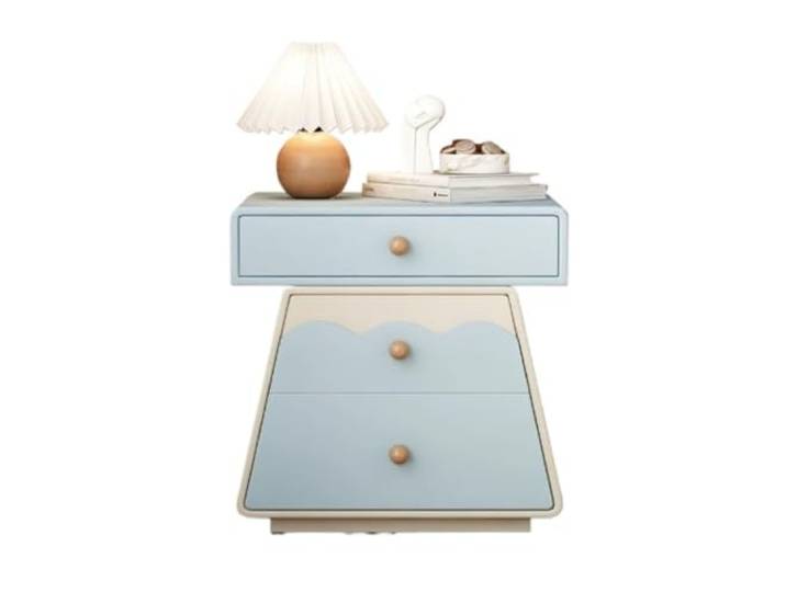 Schlank und platzsparend Cremefarbener Aufbewahrungsschrank aus Massivholz Einfacher Nachttisch for Zuhause und Schlafzimmer(Blue,Klein)