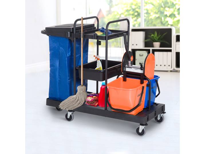 HOMCOM Chariot de Nettoyage Systemwagen avec 4 Roues Pivotantes Noir+Bleu+Orange 111 × 63,3 × 103 cm