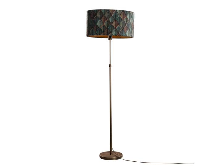 Lampadaire bronze avec abat-jour en velours ovale, motif