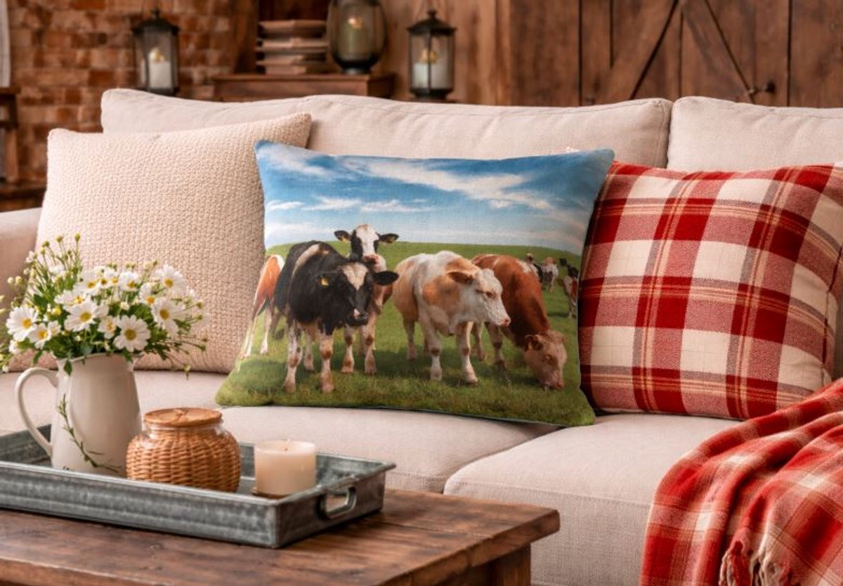 Canvas Countryside Cows Collection Kussenhoes - Koe - 45 x 45 cm