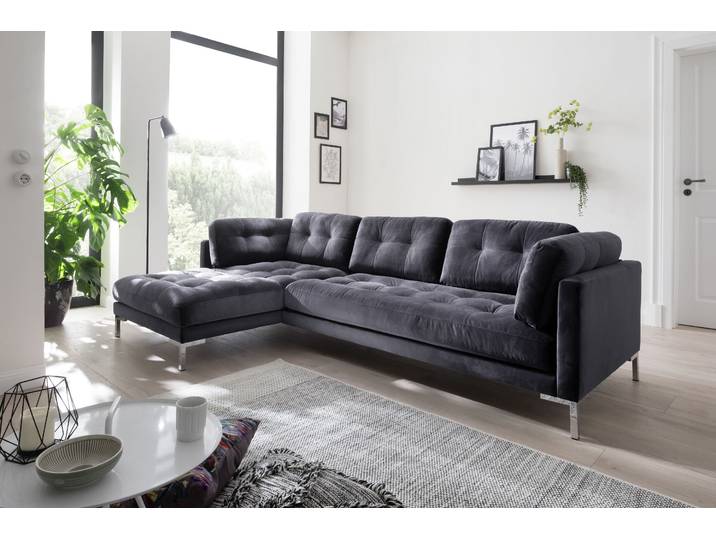 Ecksofa GOODPRODUCT Landau L-Form , grau, B:275cm H:75cm T:158cm, Sofas, Ecksofa, in Cord-Stoff mit Metallfuss