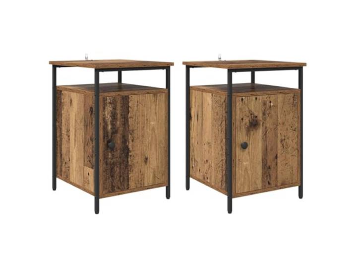fsahslih 2er Set Nachttisch Altholz 40x42x60 cm Holzwerkstoff Kompakte Beistelltische fürs Schlafzimmer mit Metallfüßen, Schranktür und Fachablage für Stabilität und Ordnung.