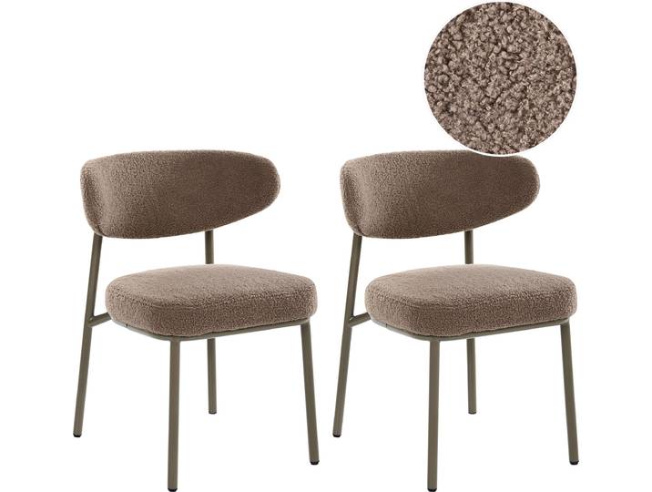 BELIANI Esszimmerstuhl 2er Set Taupe Bouclé Stoff Metallbeine Ohne Armlehnen Retro Stil Modernes Design Minimalistischer Stil Küchenstühle Esszimmer