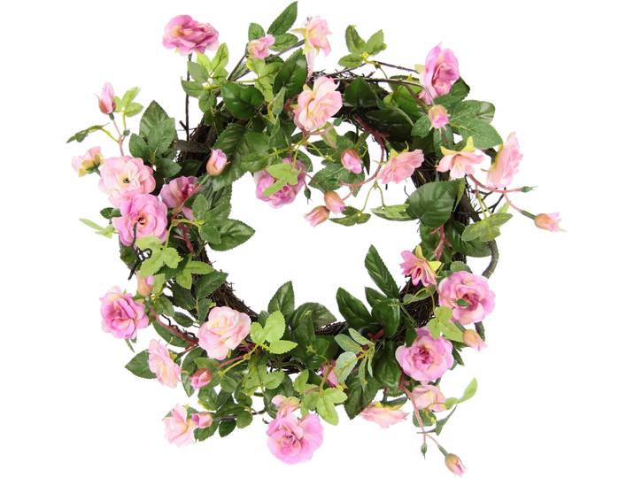 Kunstkranz I.GE.A. Wildrosen , rosa (weiß, rosa), B:32cm H:8cm L:32cm, Kunstpflanzen, Kunstkranz, Rosenkranz, Türkranz, Rosenblüten