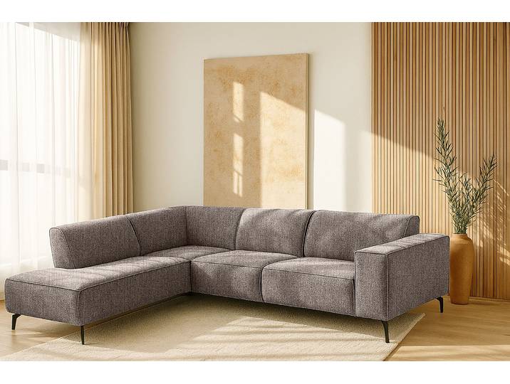 Ecksofa HOME AFFAIRE LORCAN mit Metallfüssen, Breite 275 cm, weiches Sitzgefühl , braun, B:275cm H:77cm T:210cm, 100% PES, Sofas, Ecksofa, Metallfüsse, Lederoptik, Struktur, Bouclé