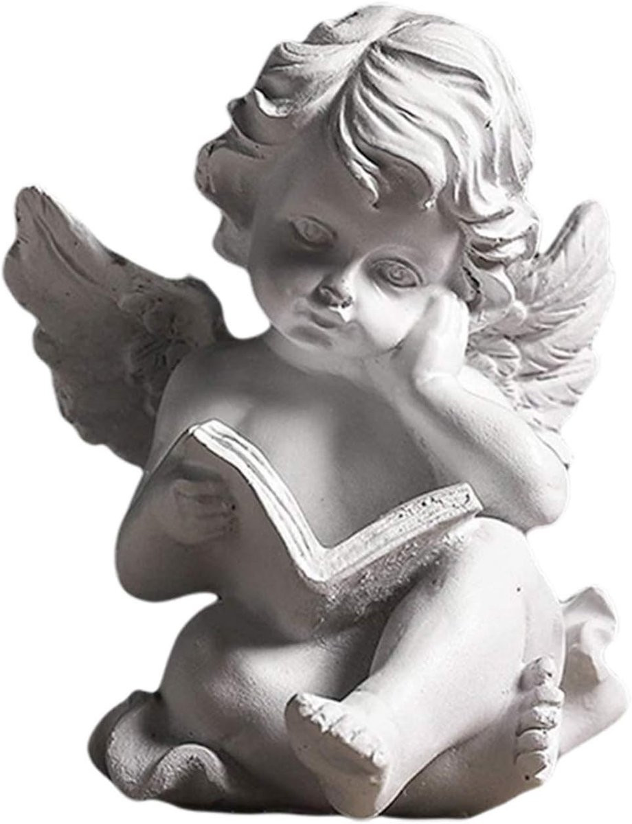 Miniatuur Engel Beeldje met Cherub Vleugels van Hars - Wit