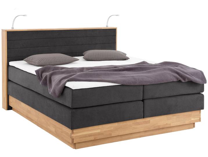 Boxspringbett, Microfaser, Grau Charcoal, 164×222 cm, Mit Bettkasten & Topper, Modern, Home Affaire