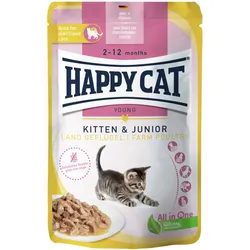 HAPPY CAT Meat in Sauce Kitten & Junior 85 Gramm Katzennassfutter 20 x 85 Gramm Land-Geflügel