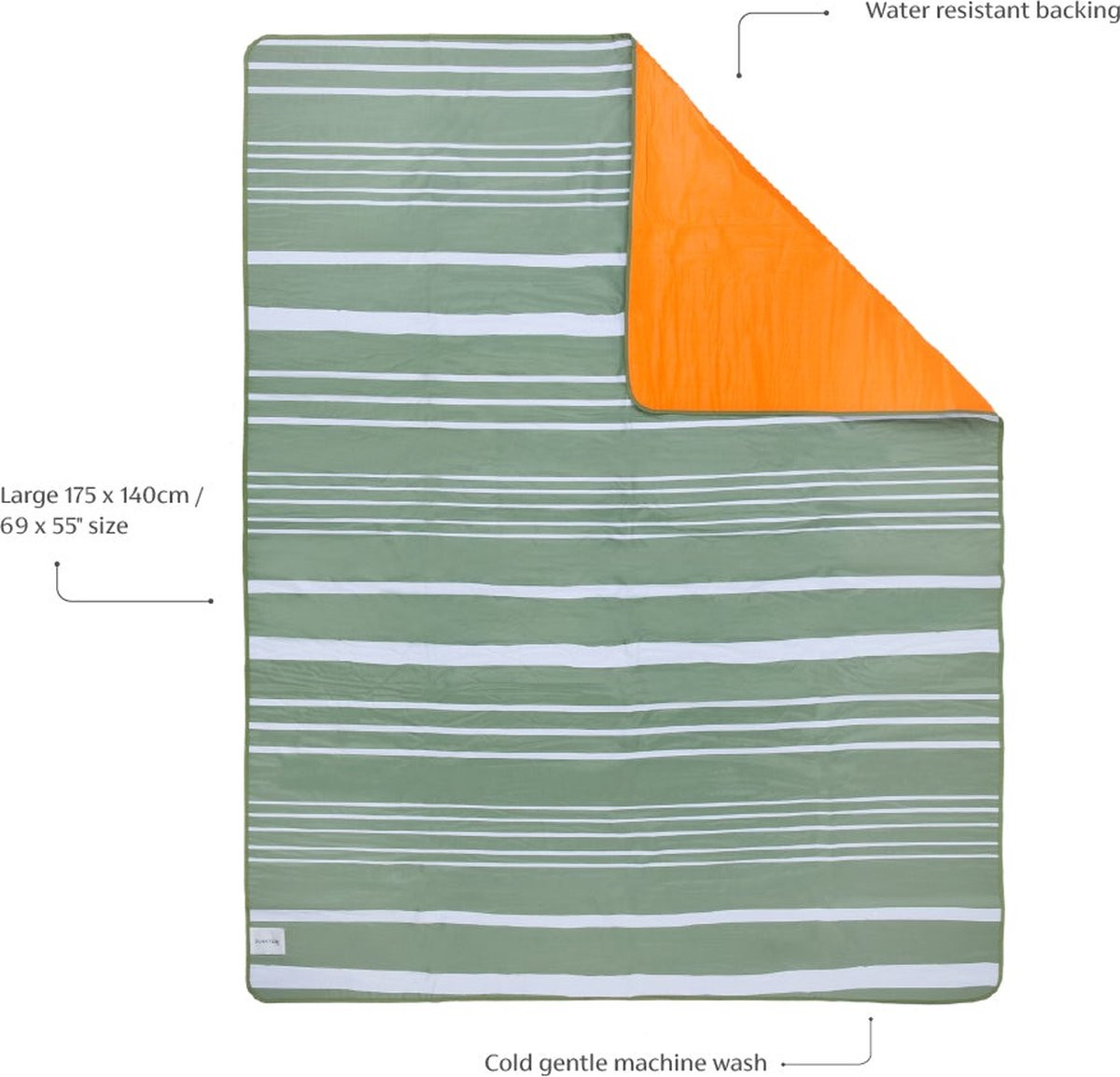 SunnyLife Picknickkleed voor kinderen, Oranje/Groen, 175 x 140 cm