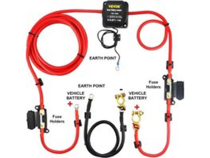 VEVOR Kit de Relais Sensible à la Tension 12 V 140 A Kit d'Isolateur de Batterie Double, Relais de Batterie Charge Divisé Universel Étanche Câble de Batterie Rouge Noir pour VTT UTV Camions Camping