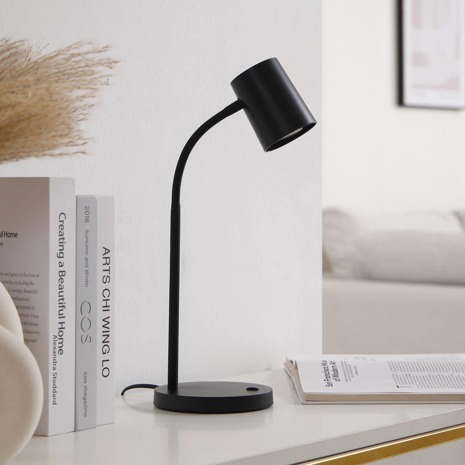 Schreibtischlampe Radka Lindby, schwarz, für Arbeitszimmer / Büro, Kunststoff, Modern, Tischlampe