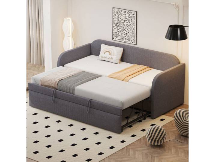 Canapé-lit extensible - Lit rembourré - Tissu en lin - Gris - 2 places