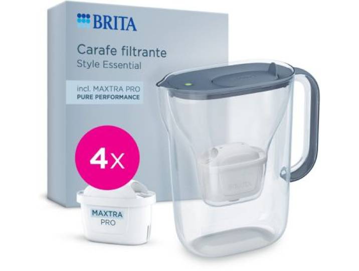 Brita - Carafe Filtrante Style Essential Bleu Minéral + 4 Cartouches Maxtra Pro