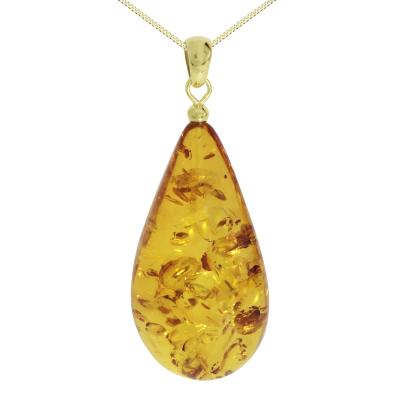 Kette mit Anhänger OSTSEE-SCHMUCK "Ostsee-Schmuck Kette mit Anhänger Tropfen ca. 42 mm lang" Gr. 42, gold, Halsketten, Damen, 42cm, Gelbgold 333, L: 42