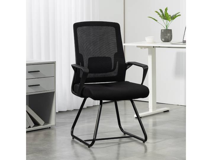 HOMCOM Chaise Ergonomique Sans Roulettes Noir avec Accoudoirs
