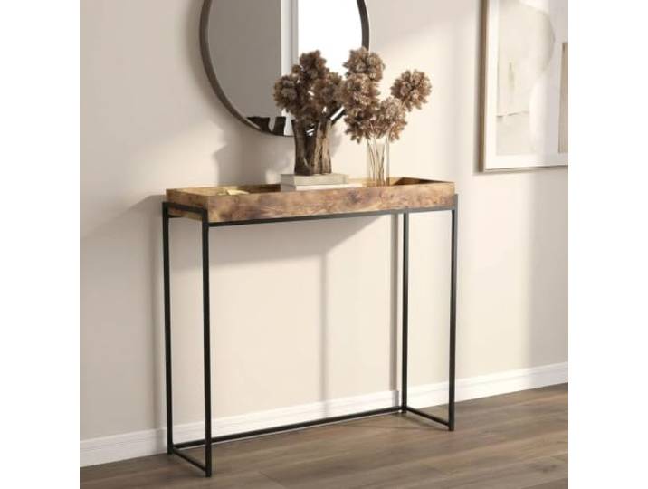 Schmaler Konsolentisch mit Metallgestell, Flurtisch für Eingangsbereich Industrie-Design, Robuster Stahlrahmen, Kratzfestes Holz, Platzsparend(59.1in*9.8in)