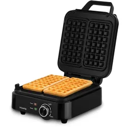 H.Koenig Kompakter Waffelmaker GFX420, 1200 W Leistung, antihaftbeschichtete Platten, Schwarz